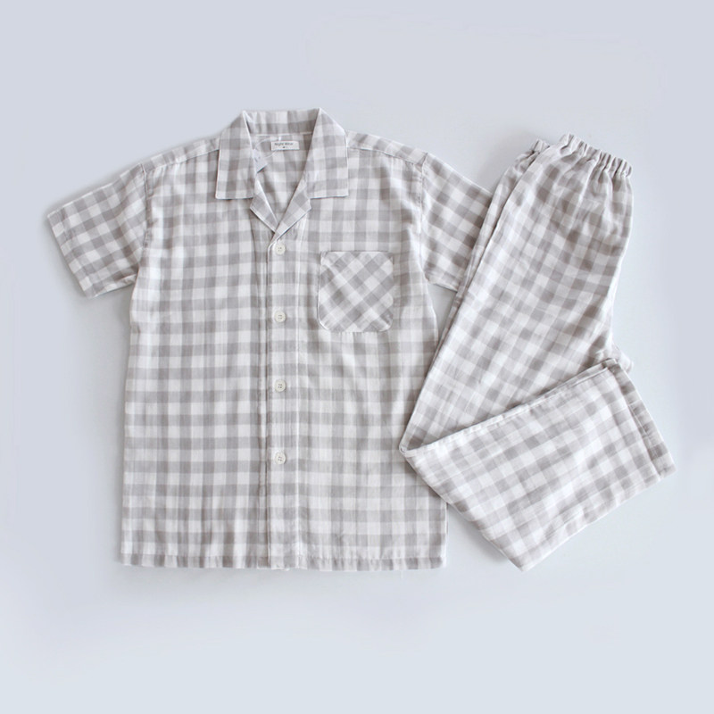 Day Ensemble Cotton Cotton Cloth Couple Sleepwear Women's Summer Thin style casual No Inprint Wind Short sleeves Long pants Men's Home Home Clothing