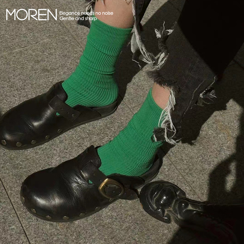 Moren Lazy B-Style Fashionable Rivet-Shaped Birkenstock-Style Closed-Toe Sandals Made of Bengal Calfskin
