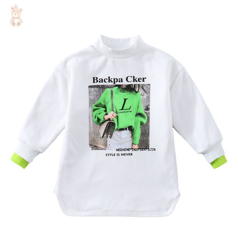 The undershirt girl inside the girl's inner hitch medium long version plus velvet CUHK Scout red cloth with smiley face loot blouses