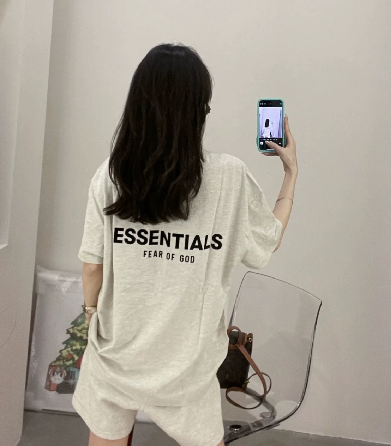 Новый ESSENTIALS шорты-пиджак короткими рукавами FOg MIKI флокировка маленькая буква повседневно свободная футболка