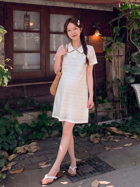 Maternity Wear Women's Summer Dress 2026 New Style French Loose-Fitting Lace Polo Collar Long Dress Summer Maternity Dress — 4