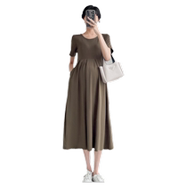 Maternity summer dress summer style pleated cotton small waist slimming 2024 new a-line skirt