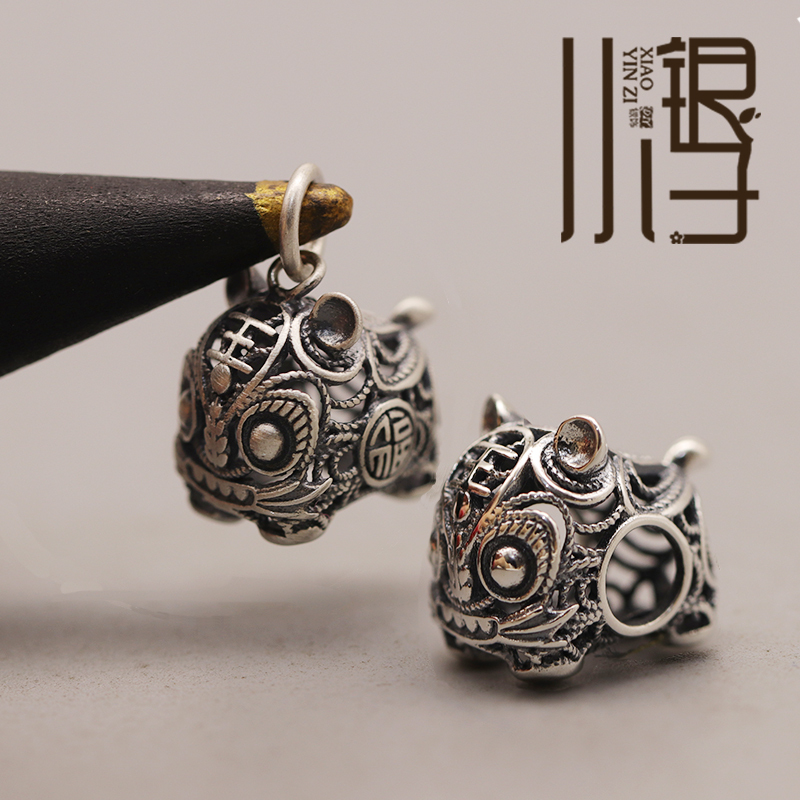 S925 Sterling Silver Finely Crafted Tiger Pendant, Filigree Craftsmanship, Zodiac Year Horse Large Hole Spacer Beads, Rabbit and Dragon DIY Accessories