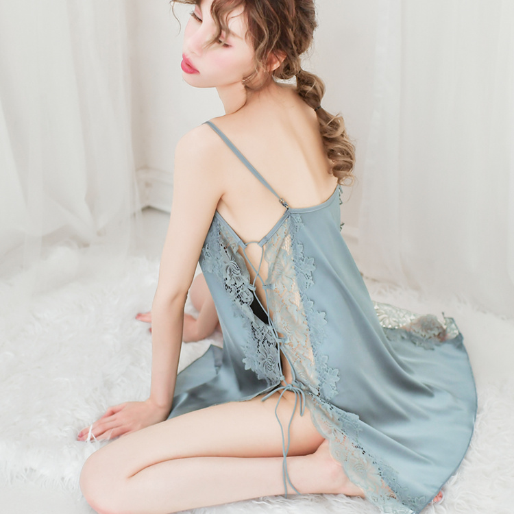 Sexy pajamas women summer ice wire 2023 new lace thin hot pure wind summer hanging sleeping skirt