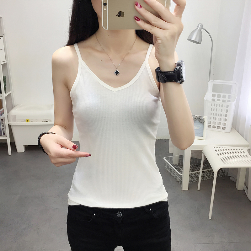 Sling womens vest sling đáy màu vest áo mới không tay đầu mùa hè mặc sexy khóa bên trong màu trắng.