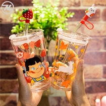 Cute water cup girl super cute glass straw cup Oat breakfast cup Breakfast simple milk tea cup large capacity drinking water