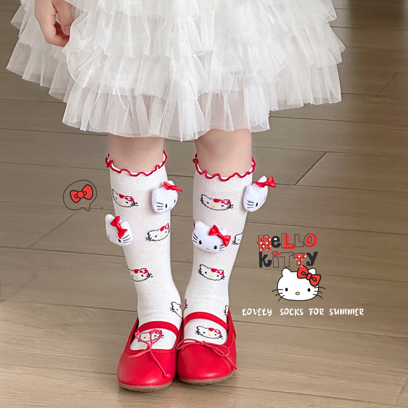 Kitty Cat Socks for Girls, Cute Socks ins Trendy Cartoon Character Calf Socks, Spring and Summer Mesh Thin Cotton Mid-Tube Socks
