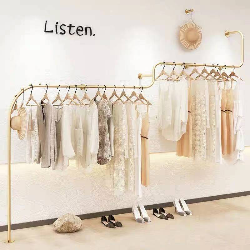 Clothing store stainless steel display rack landing net red wedding dress women's clothing store wall hanging gold hanger clothes pole