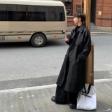 Черный осенний плащ, осенняя куртка, в корейском стиле, изысканный стиль, длина миди, в британском стиле