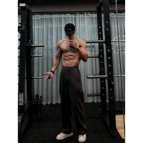 深灰色直筒运动卫裤男款冬季加绒训练健身长裤cleanfit休闲裤子