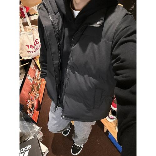 Черный короткий демисезонный жилет с пухом, утепленная майка топ, куртка, удерживающий тепло пуховик, в американском стиле