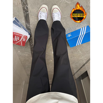 American-Style Fleece-Lined Softshell Pants for Men, Autumn and Winter Quick-Drying Waterproof Sports Pants, Casual Flared Straight-Leg Trousers