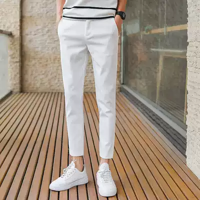 Pants men Autumn white Korean trend ankle-length pants men's casual trousers slim feet 9 points Joker trousers