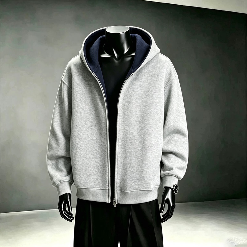 White Floral Gray Cardigan Hooded Sweatshirt for Men, Autumn American Style, Lazy Youth Vibe, Boxy Short Jacket