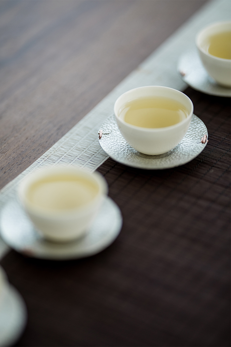Vegetation school manual tin copper hammer patch teacup pad embedded kung fu tea cups supporting insulation pad small pot of tea accessories