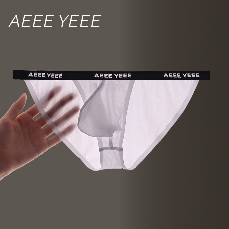 Ayi 4D Three-Dimensional Pouch 3D Large Pouch Men's Underwear Briefs Ice Silk Striped High-Cut Full Coverage Low-Rise Quick-Drying