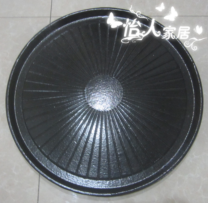 Large enamel Korean-style round cast iron pot cover barbecue stove plate teppanyaki frying pan barbecue grate steak grill pan 50cm