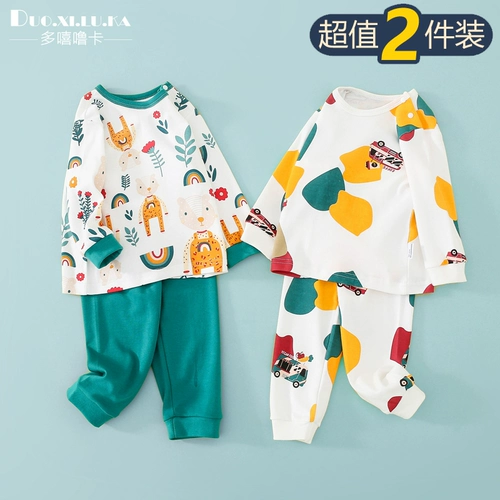 Детское нижнее белье, хлопковый комплект для мальчиков, весеннее термобелье, комбинезон для девочек, демисезонная детская пижама, 2 шт