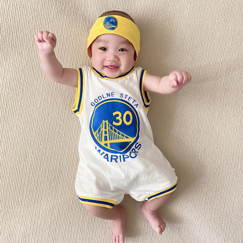 Baby One-Piece Basketball Jersey Curry No. 30 Jersey Baby Crawling Clothes Newborn Pure Cotton Romper Sportswear Vest Trendy