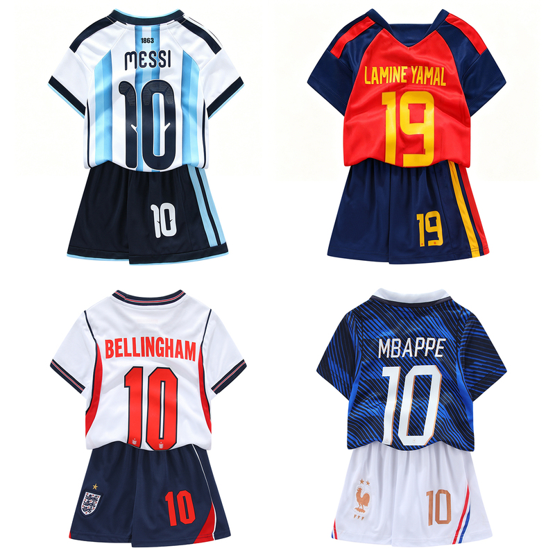 Children's National Team Football Uniforms Argentina Messi Jersey France Team Mbappe England Spain Suit