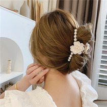 Korean flower Pearl hairclip female summer back of the head shark clip clip headdress catch net red 2020 New