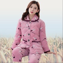 2021 new womens winter pajamas thickened and velvet three-layer cotton flannel Beesel warm cotton-padded jacket home clothing