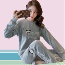 Pajamas female autumn and winter thickened coral velvet pajamas female flannel home clothing cute cartoon Korean long sleeve suit