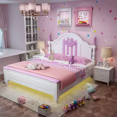 Solid wood children's bed American pink girl princess bed 1 2 meters youth single bed 1 5 meters student girl bed