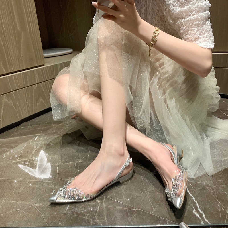 2026 Summer New Style Pointed-Toe Transparent Rhinestone Shoes, Versatile and Comfortable, Beautiful Flat Sandals for Women