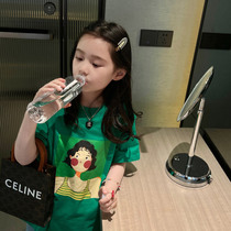 Girl short sleeve T-shirt Summer new childrens clothing CUHK Girl Han version Ocean Gas Green Portrait T This is too boatload