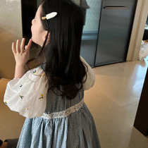 Girls dress 2022 Summer new child dress CUHK Scout girl little girl Liandress with small fresher embroidered embroidered plaid dress