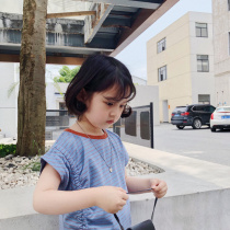 City of beauty girl baby color collar stripe vest dress 2019 summer new girls waist drawstring