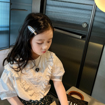 Girl White Lace Side Short Sleeve Shirt Summer New Boy Dress CUHK Child Little Girl Blouse Minimalist Temperament