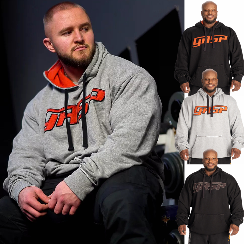 Gasp Fitness Sports Training Color-Blocked Hooded American Retro Loose Casual Running Embroidered Pullover Sweatshirt