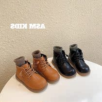 Childrens boots 2021 autumn and winter new boys simple retro Martin boots girls soft soles boots