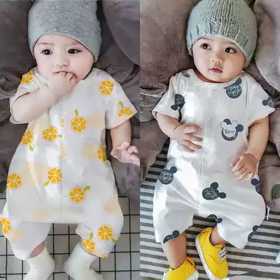 Men's baby jumpsuit Short-sleeved baby pajamas summer thin casual women's clothes newborn jumpsuit open file romper