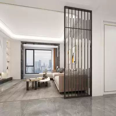 Light luxury stainless steel screen titanium metal partition grille hollow modern simple entrance living room decoration customization