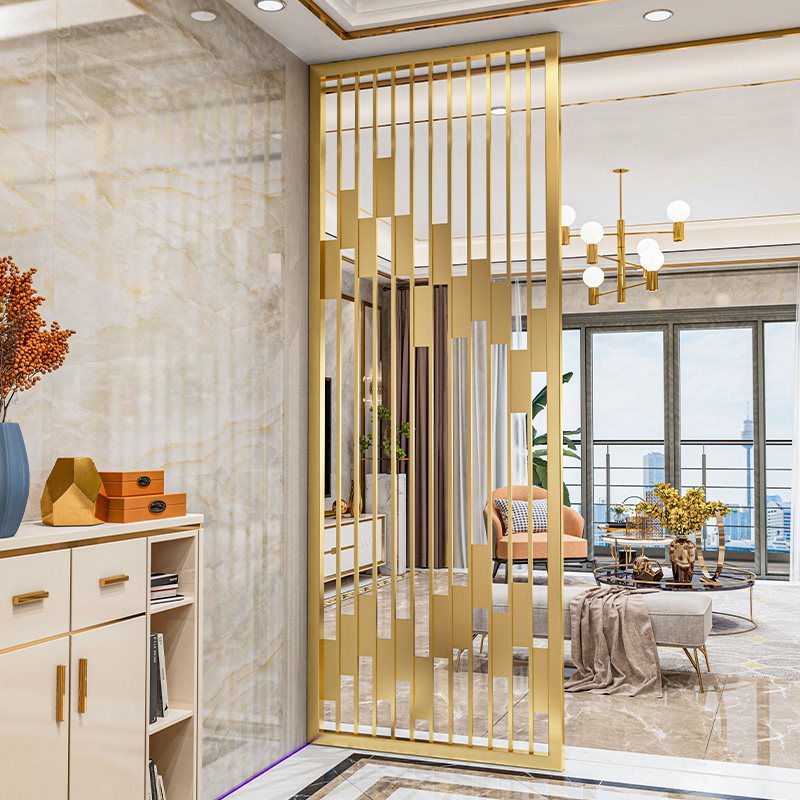 Stainless steel screen partition titanium alloy living room modern minimalist light luxury flower grid entry European style porch hollow carving