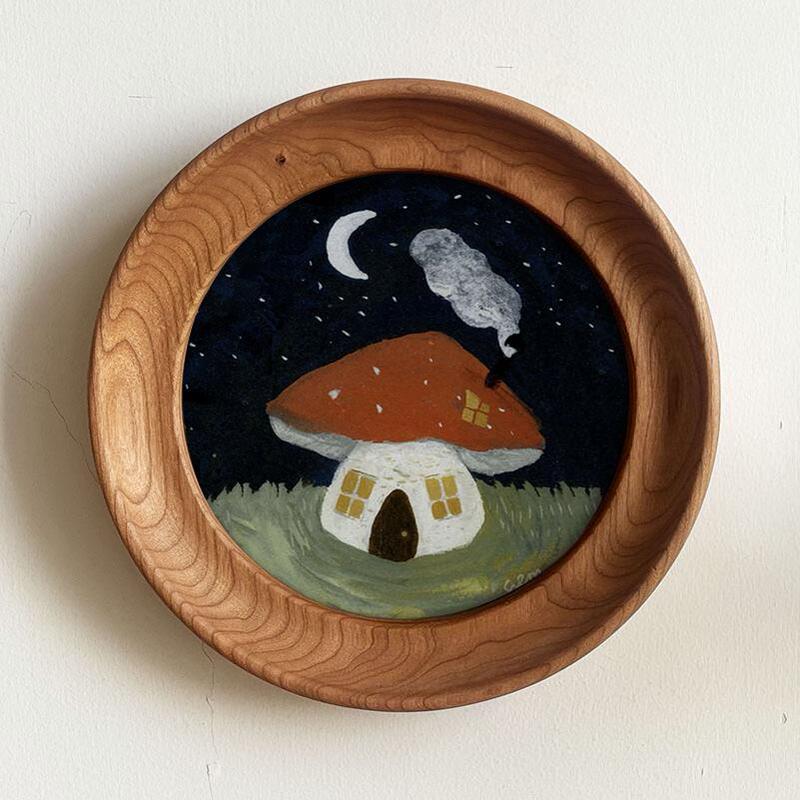 Cherry Wood Solid Wood Round Frame Table Hanging Painting Bedroom Study Mural Antique Style Round Decorative Painting Children's Room Photo Frame