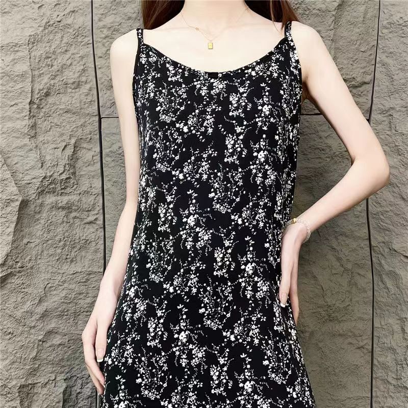 [Tea Break Floral] Tea Break Floral Fashionable French Loose Elegant Strap Dress for Women, Spring/Summer Long Dress