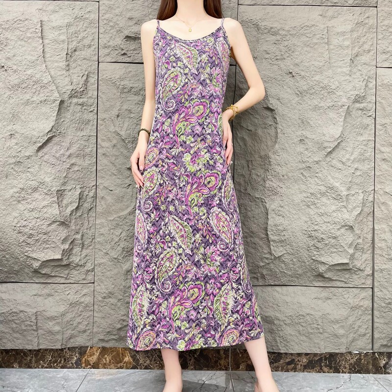 [Rosemary] Summer Floral Elegant Spaghetti Strap Dress for Women, Loose and Slimming Printed Long Dress, Fashionable for Women