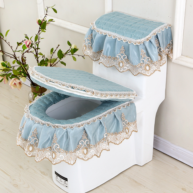 Upscale European-style toilet Three sets of cloth art lace sitting toilet cover thickened universal cushion toilet cushion pull bracelet
