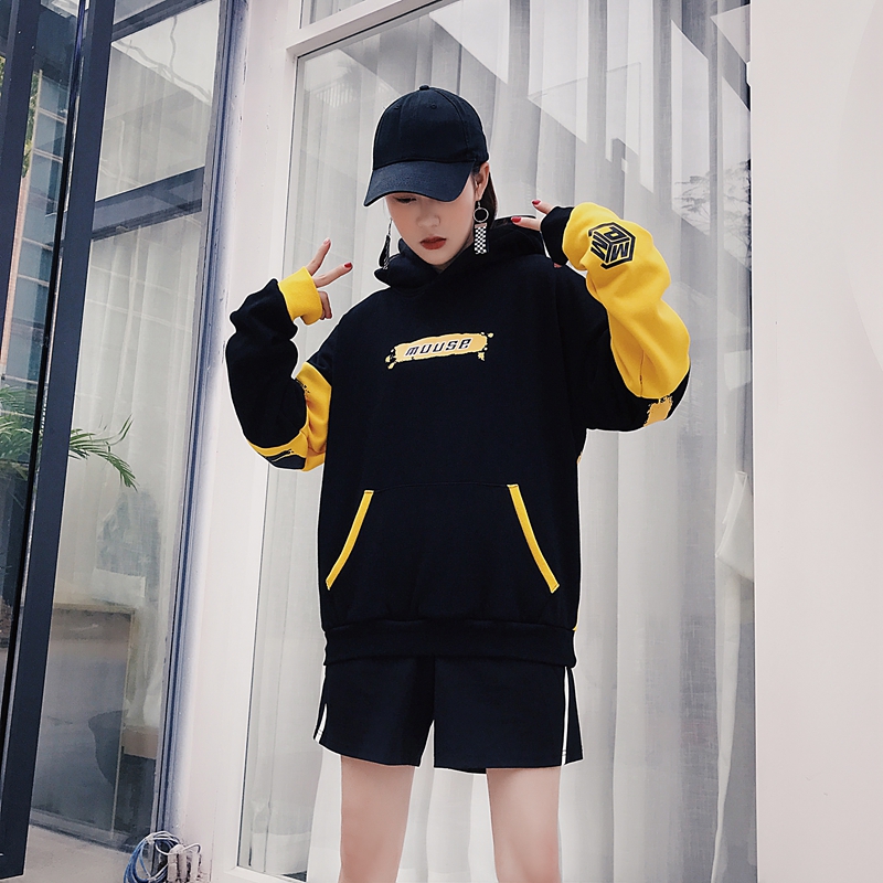 Trung Quốc mới rap hip hop quốc triều in thư nam và nữ áo len hoodie phong cách Harajuku áo khoác đôi mùa thu hoodie vàng
