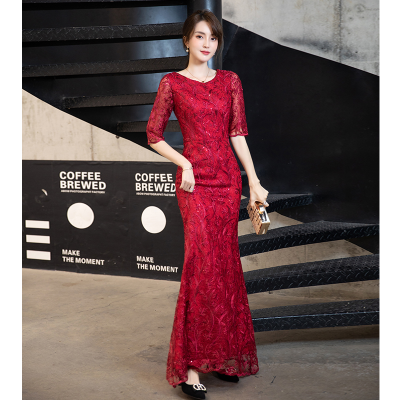 Fishtail Evening Dress for Women, Elegant and Classy for Banquets, Suitable for Mother of the Bride, Wedding Banquet Attire, Noble and Graceful