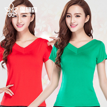 Square dance short sleeves New V collar Summer Modale yoga practice Gongfu Dancing blouses for older adults