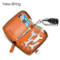 NewBring multi-function female key card bag two-in-one leather large capacity car key storage bag for men