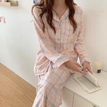 Pure cotton super sweet girly plaid pajamas long-sleeved female students Korean version of the autumn season new home clothes two-piece suit
