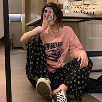 Smiley Korean ins pajamas womens spring and autumn trousers thin Korean version loose casual home pants can be worn outside in spring