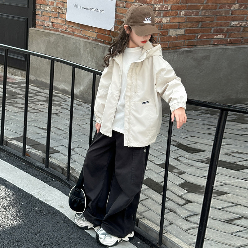 女の子用春秋ジャケット 2025年新スタイル 中学生向け春用ウィンドブレーカー ダブルジッパートップ 韓国風ウィンドブレーカー