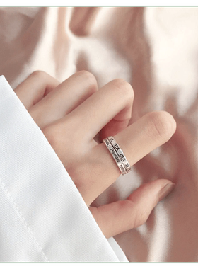 复古简约百搭做旧罗马数字戒指女韩版学生嘻哈ins潮开口食 指指环